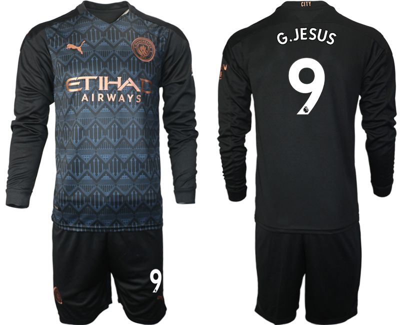 Men 2020-2021 club Manchester city home long sleeve #9 black Soccer Jerseys->customized soccer jersey->Custom Jersey